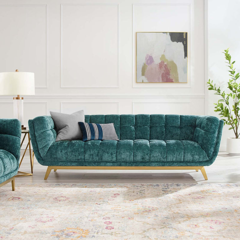 Bestow Crushed Performance Velvet Sofa in Teal, EEI-4410-TEA