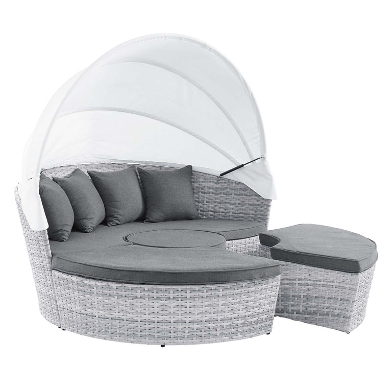 Scottsdale Canopy Sunbrella® Outdoor Patio Daybed in Light Gray Gray, EEI-4443-LGR-SLA