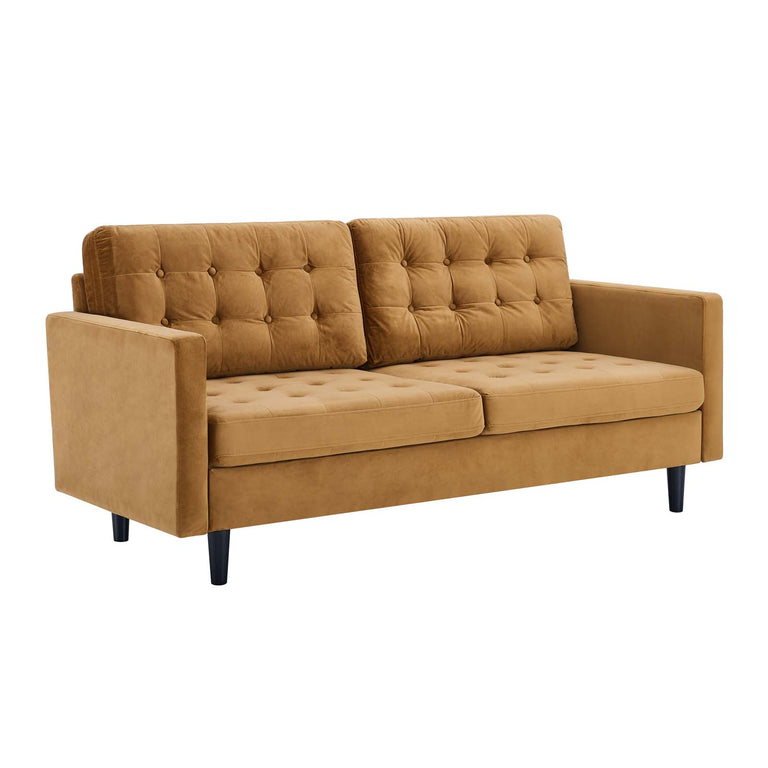 Exalt Tufted Performance Velvet Sofa in Cognac, EEI-4444-COG