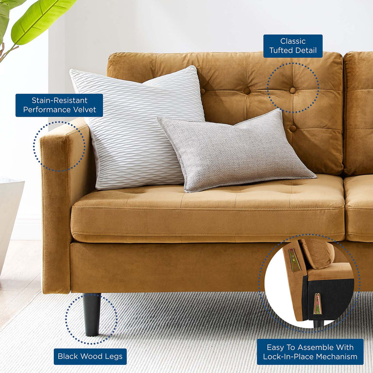 Exalt Tufted Performance Velvet Sofa in Cognac, EEI-4444-COG