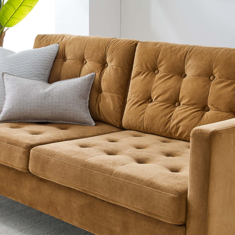 Exalt Tufted Performance Velvet Sofa in Cognac, EEI-4444-COG