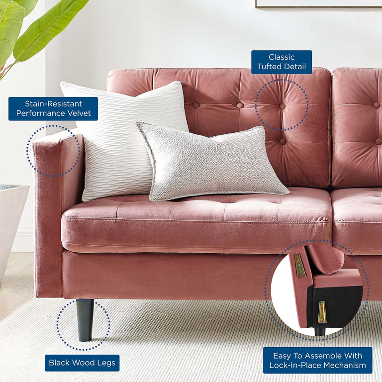 Exalt Tufted Performance Velvet Sofa in Dusty Rose, EEI-4444-DUS