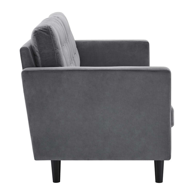 Exalt Tufted Performance Velvet Sofa in Gray, EEI-4444-GRY