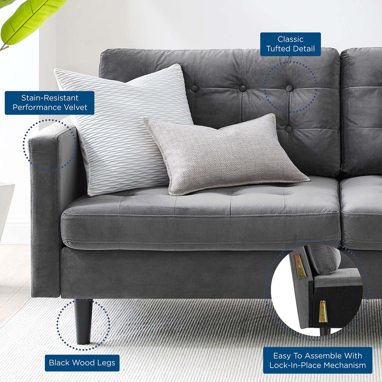 Exalt Tufted Performance Velvet Sofa in Gray, EEI-4444-GRY
