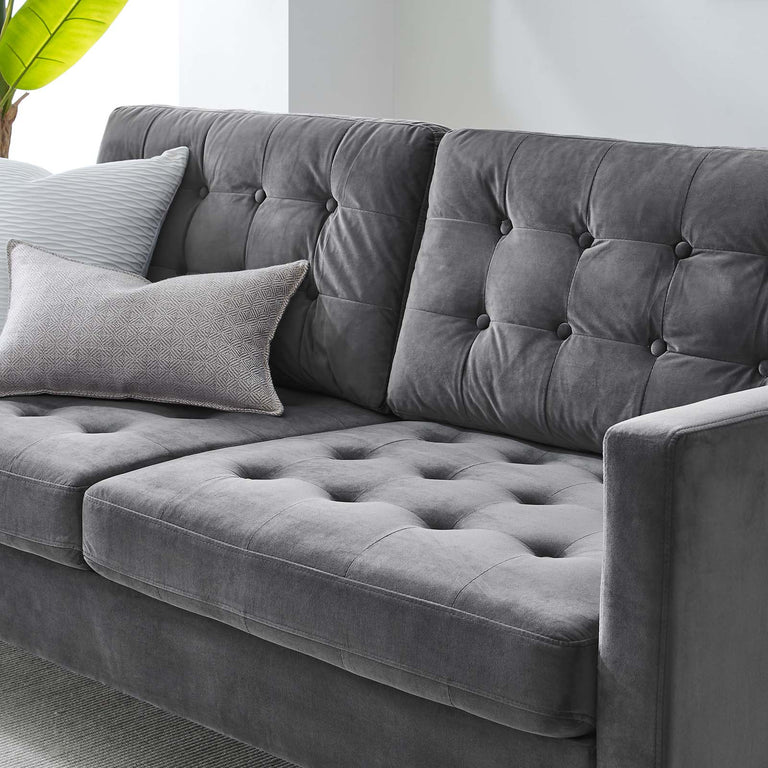 Exalt Tufted Performance Velvet Sofa in Gray, EEI-4444-GRY