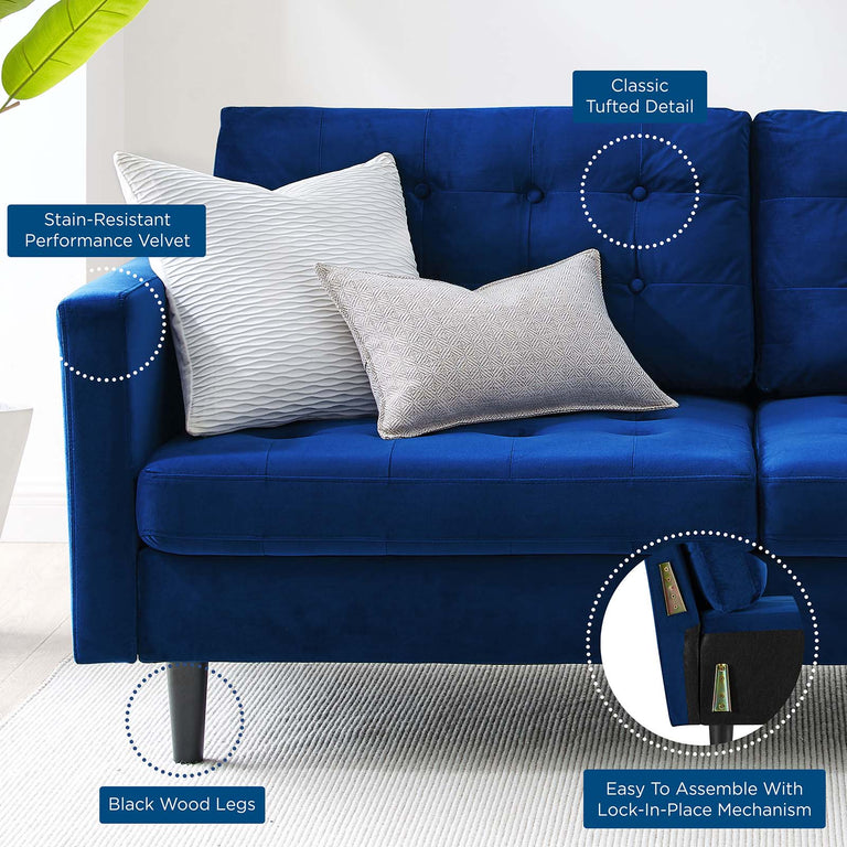 Exalt Tufted Performance Velvet Sofa in Navy, EEI-4444-NAV