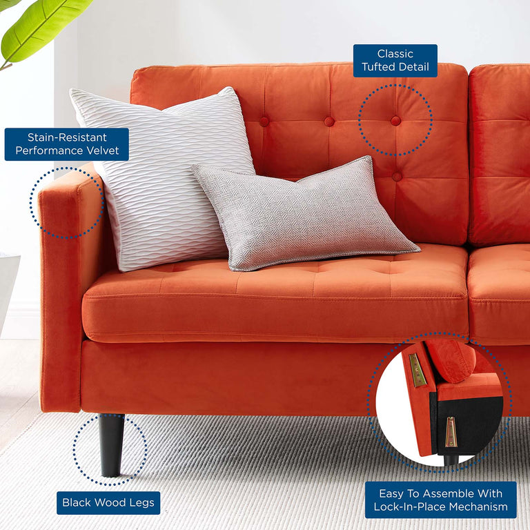Exalt Tufted Performance Velvet Sofa in Orange, EEI-4444-ORA