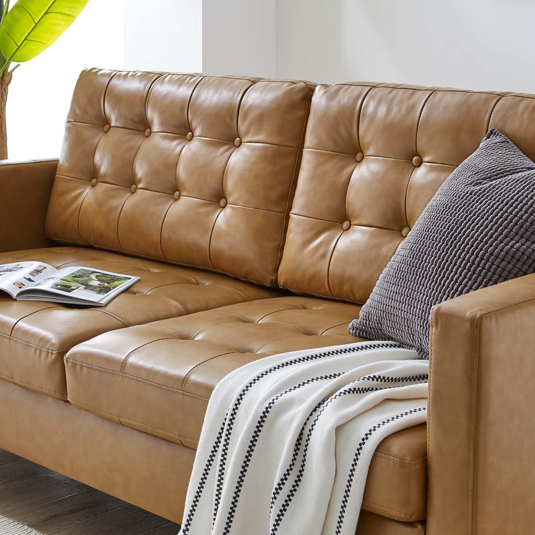 Exalt Tufted Vegan Leather Sofa in Tan, EEI-4446-TAN