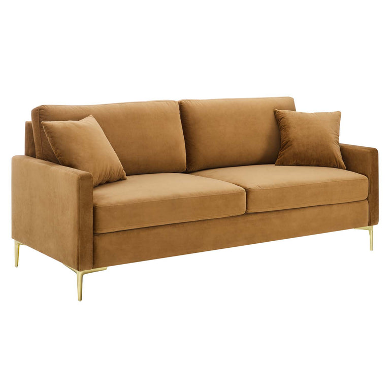 Juliana Performance Velvet Sofa in Cognac, EEI-4447-COG