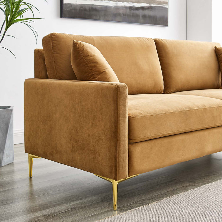 Juliana Performance Velvet Sofa in Cognac, EEI-4447-COG