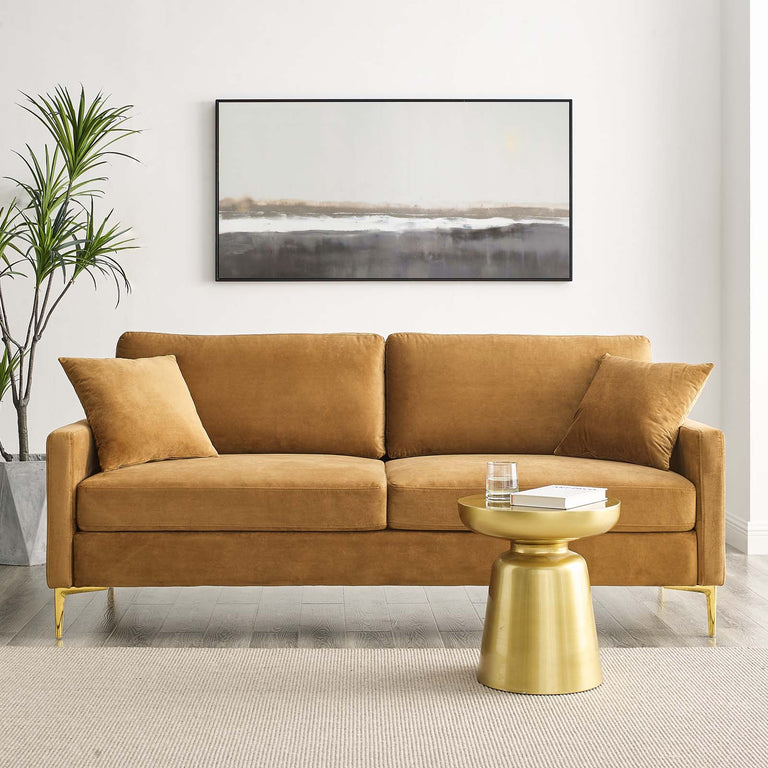Juliana Performance Velvet Sofa in Cognac, EEI-4447-COG