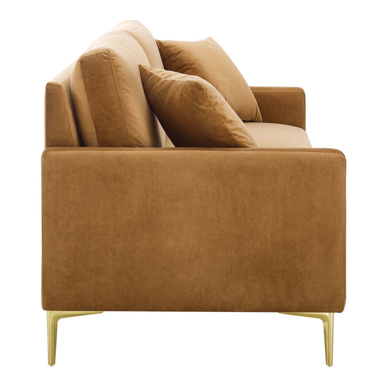 Juliana Performance Velvet Sofa in Cognac, EEI-4447-COG