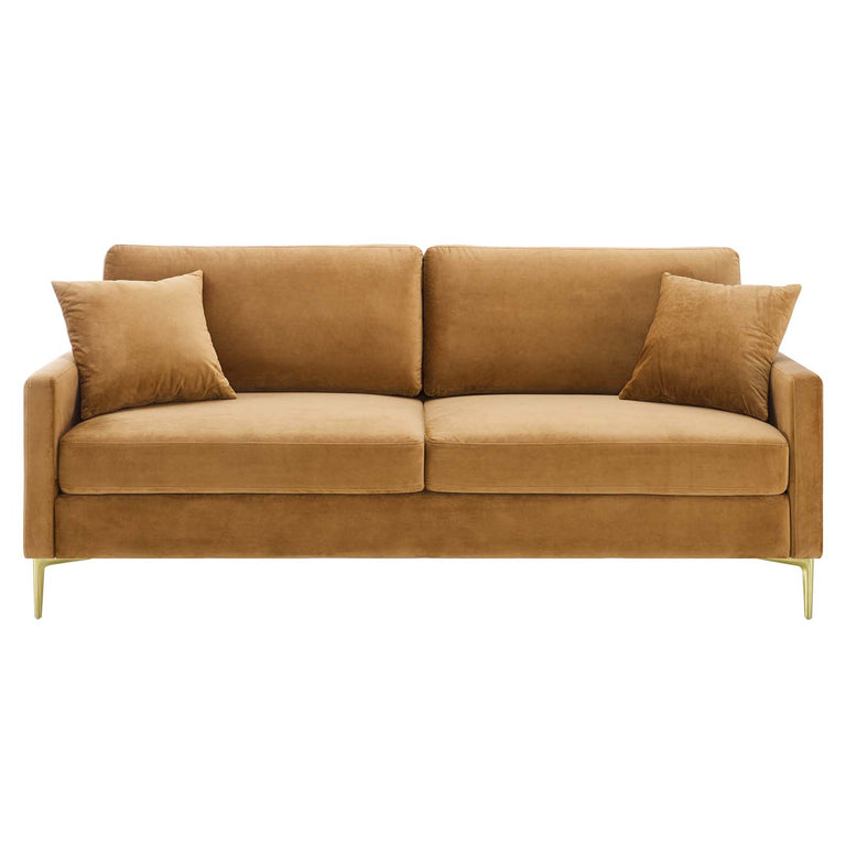 Juliana Performance Velvet Sofa in Cognac, EEI-4447-COG