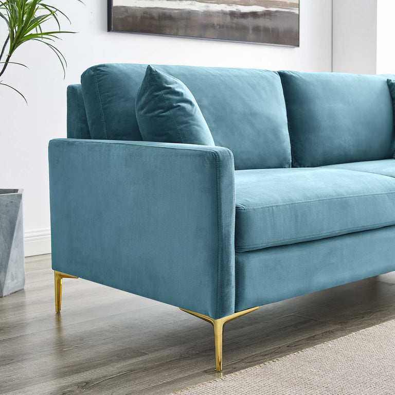 Juliana Performance Velvet Sofa in Sea Blue, EEI-4447-SEA