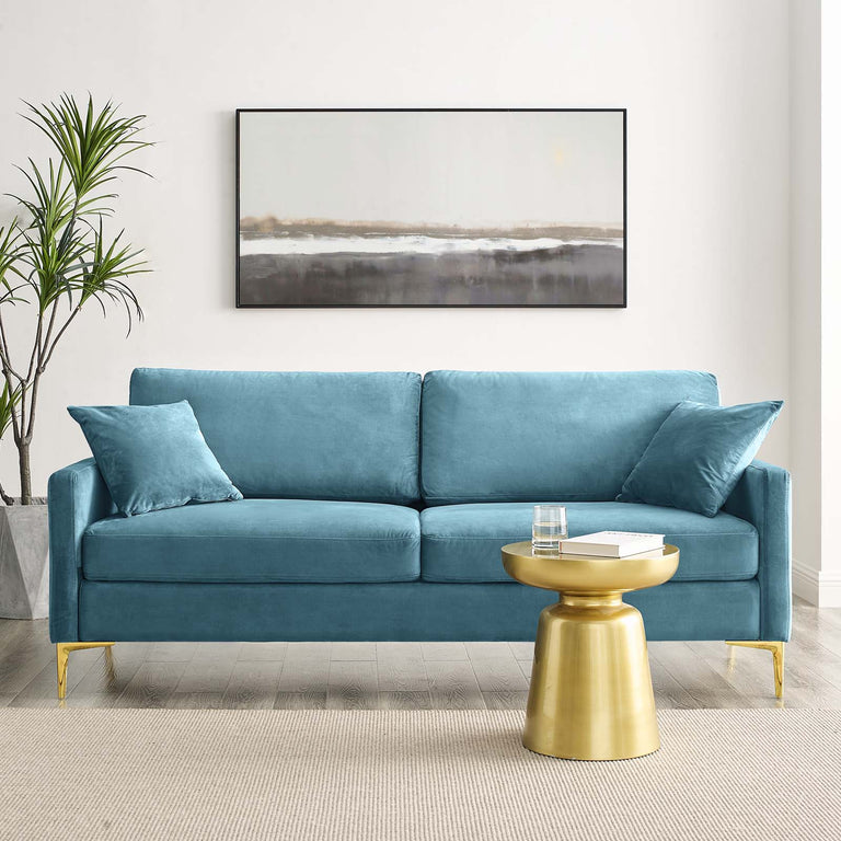 Juliana Performance Velvet Sofa in Sea Blue, EEI-4447-SEA