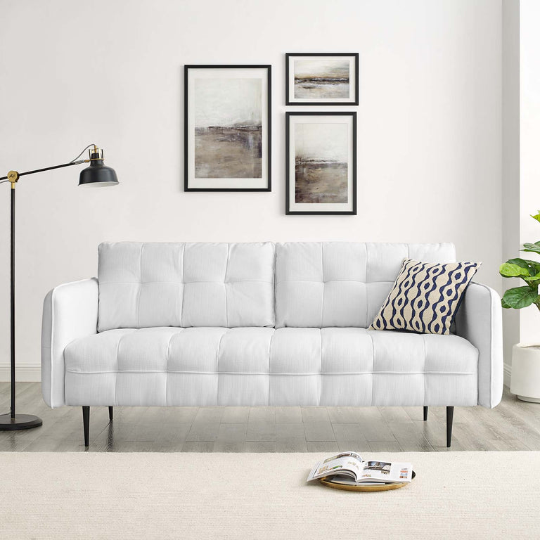Cameron Tufted Fabric Sofa in White, EEI-4451-WHI