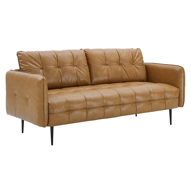 Cameron Tufted Vegan Leather Sofa in Tan, EEI-4452-TAN