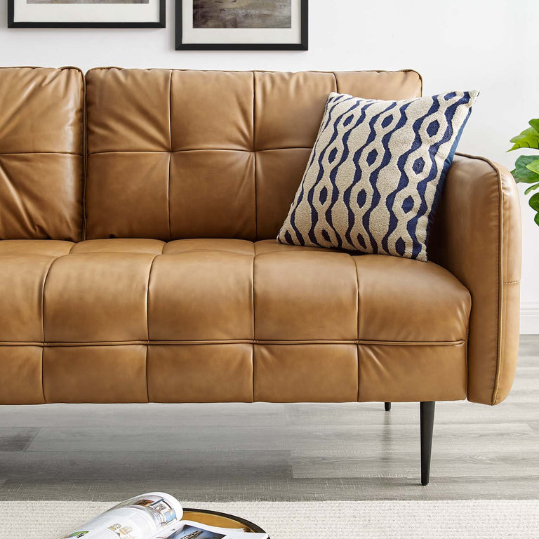Cameron Tufted Vegan Leather Sofa in Tan, EEI-4452-TAN