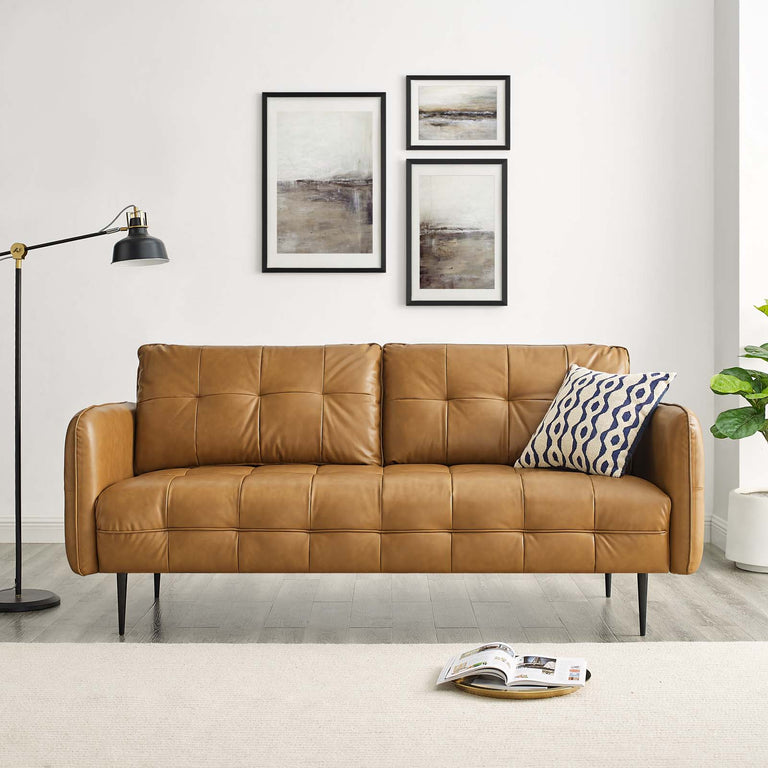 Cameron Tufted Vegan Leather Sofa in Tan, EEI-4452-TAN
