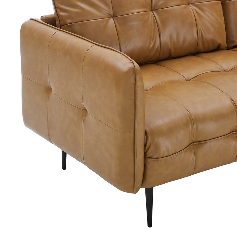 Cameron Tufted Vegan Leather Sofa in Tan, EEI-4452-TAN