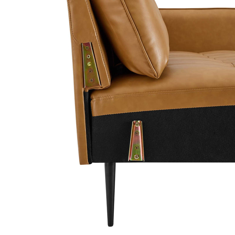 Cameron Tufted Vegan Leather Sofa in Tan, EEI-4452-TAN