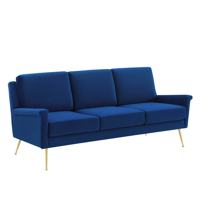 Chesapeake Performance Velvet Sofa in Gold Navy, EEI-4627-GLD-NAV