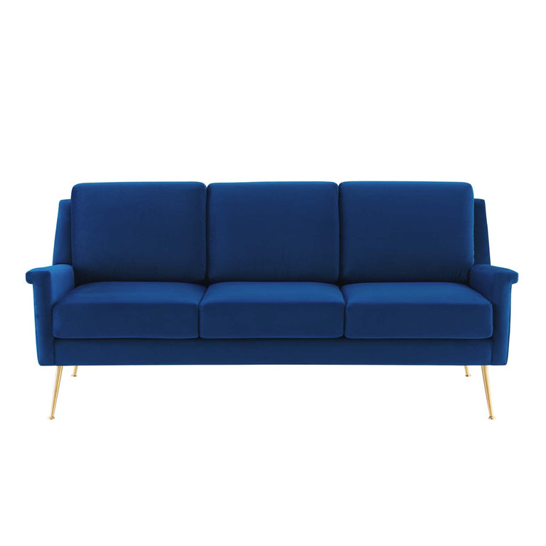 Chesapeake Performance Velvet Sofa in Gold Navy, EEI-4627-GLD-NAV