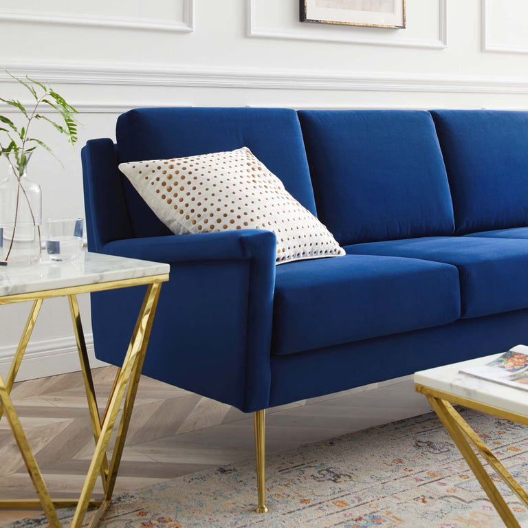 Chesapeake Performance Velvet Sofa in Gold Navy, EEI-4627-GLD-NAV
