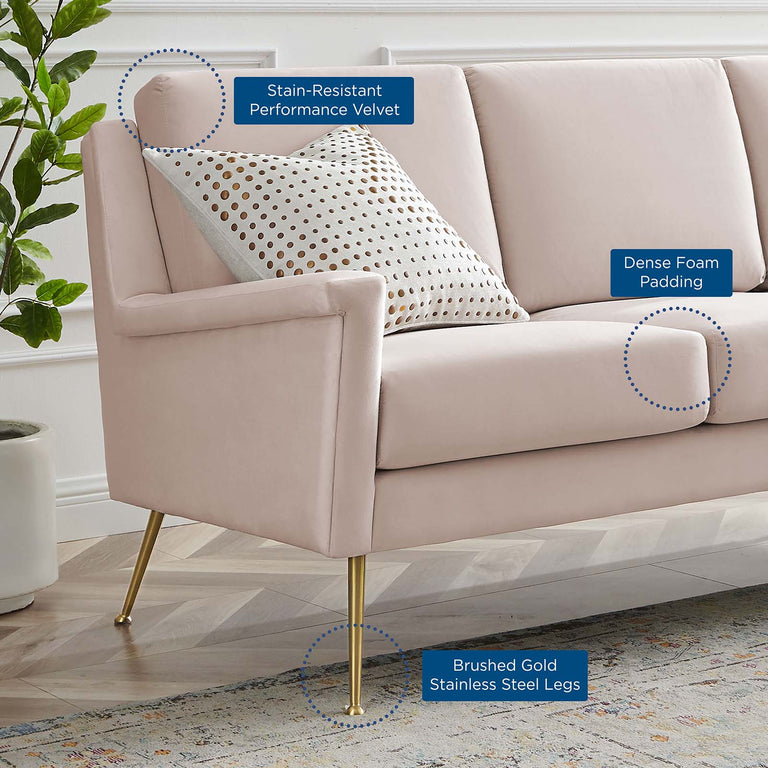 Chesapeake Performance Velvet Sofa in Gold Pink, EEI-4627-GLD-PNK