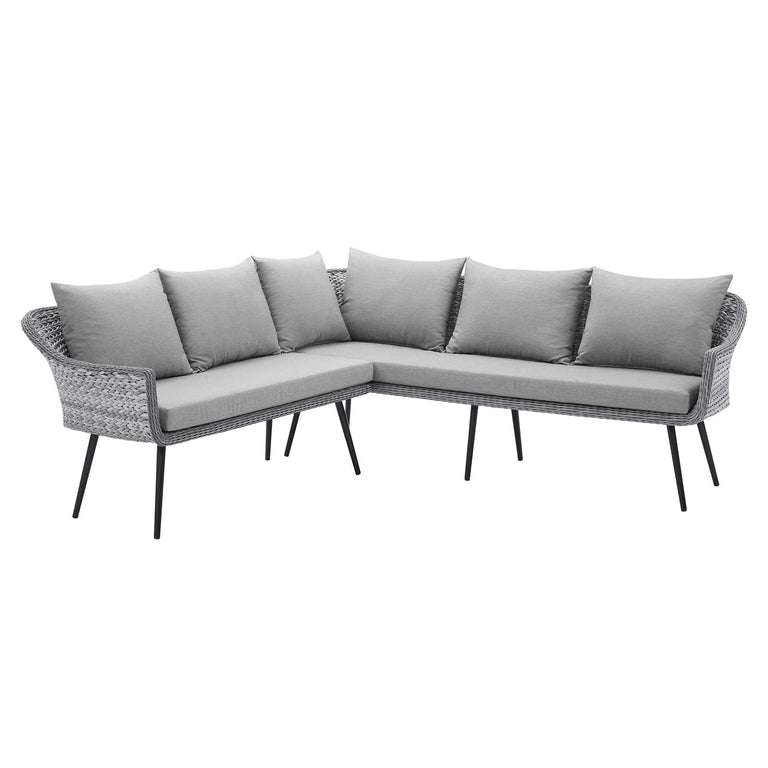 Endeavor Outdoor Patio Wicker Rattan Sectional Sofa in Gray Gray, EEI-4658-GRY-GRY