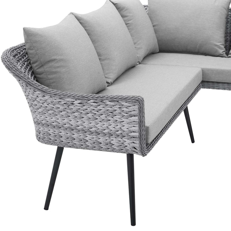 Endeavor Outdoor Patio Wicker Rattan Sectional Sofa in Gray Gray, EEI-4658-GRY-GRY