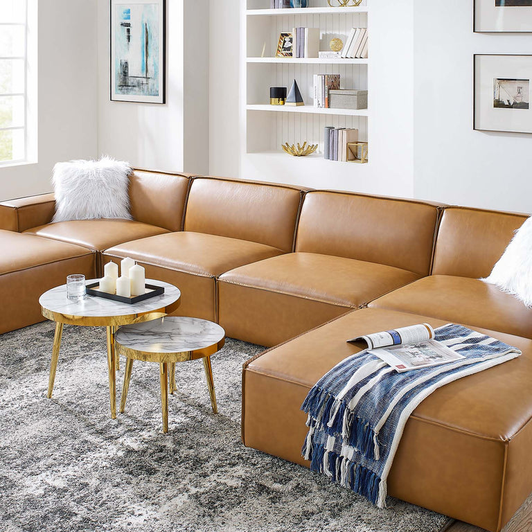 Restore 6-Piece Vegan Leather Sectional Sofa in Tan, EEI-4713-TAN