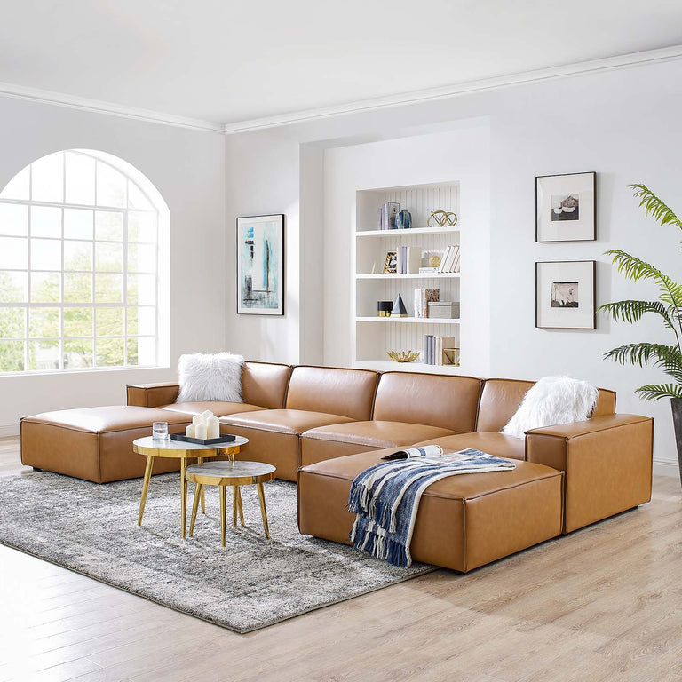 Restore 6-Piece Vegan Leather Sectional Sofa in Tan, EEI-4713-TAN