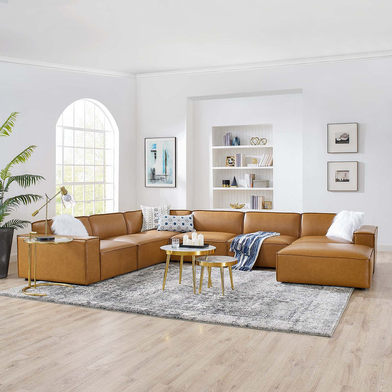 Restore 7-Piece Vegan Leather Sectional Sofa in Tan, EEI-4716-TAN