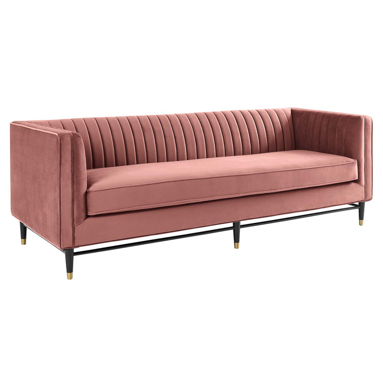 Devote Channel Tufted Performance Velvet Sofa in Dusty Rose, EEI-4720-DUS
