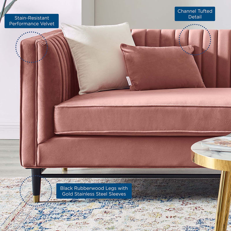 Devote Channel Tufted Performance Velvet Sofa in Dusty Rose, EEI-4720-DUS