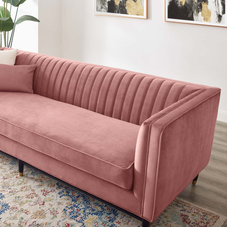 Devote Channel Tufted Performance Velvet Sofa in Dusty Rose, EEI-4720-DUS