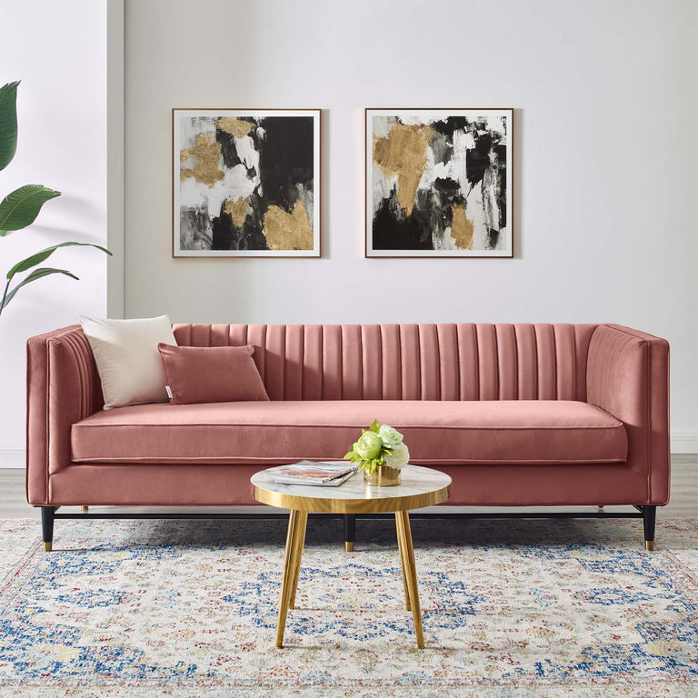 Devote Channel Tufted Performance Velvet Sofa in Dusty Rose, EEI-4720-DUS