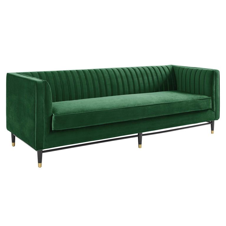 Devote Channel Tufted Performance Velvet Sofa in Emerald, EEI-4720-EME