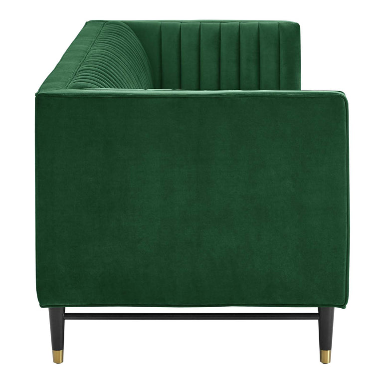 Devote Channel Tufted Performance Velvet Sofa in Emerald, EEI-4720-EME