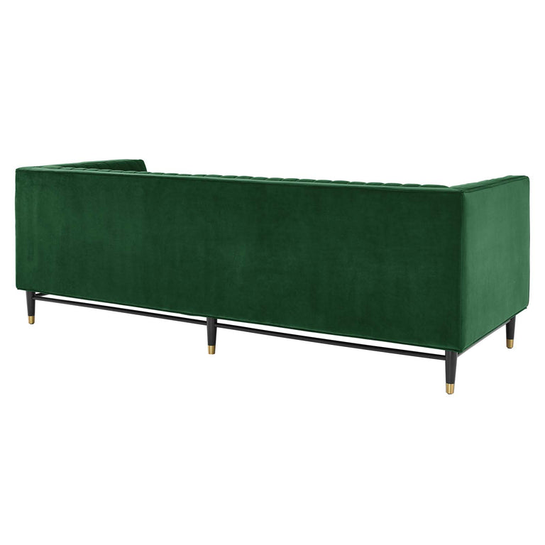 Devote Channel Tufted Performance Velvet Sofa in Emerald, EEI-4720-EME