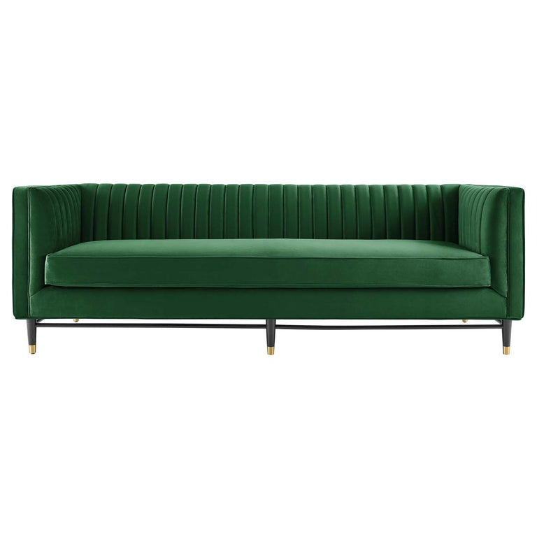 Devote Channel Tufted Performance Velvet Sofa in Emerald, EEI-4720-EME