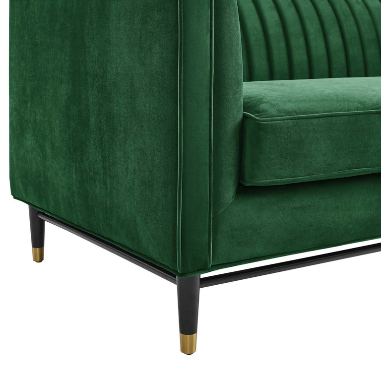 Devote Channel Tufted Performance Velvet Sofa in Emerald, EEI-4720-EME
