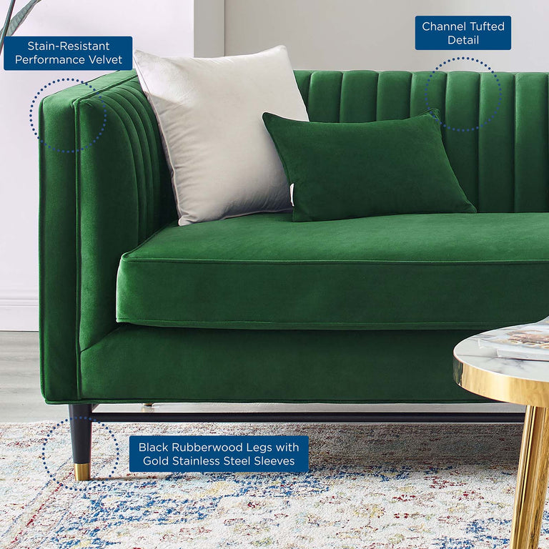 Devote Channel Tufted Performance Velvet Sofa in Emerald, EEI-4720-EME