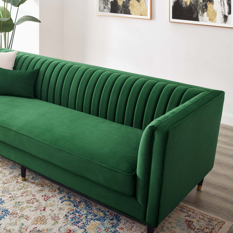 Devote Channel Tufted Performance Velvet Sofa in Emerald, EEI-4720-EME