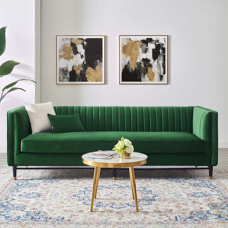 Devote Channel Tufted Performance Velvet Sofa in Emerald, EEI-4720-EME