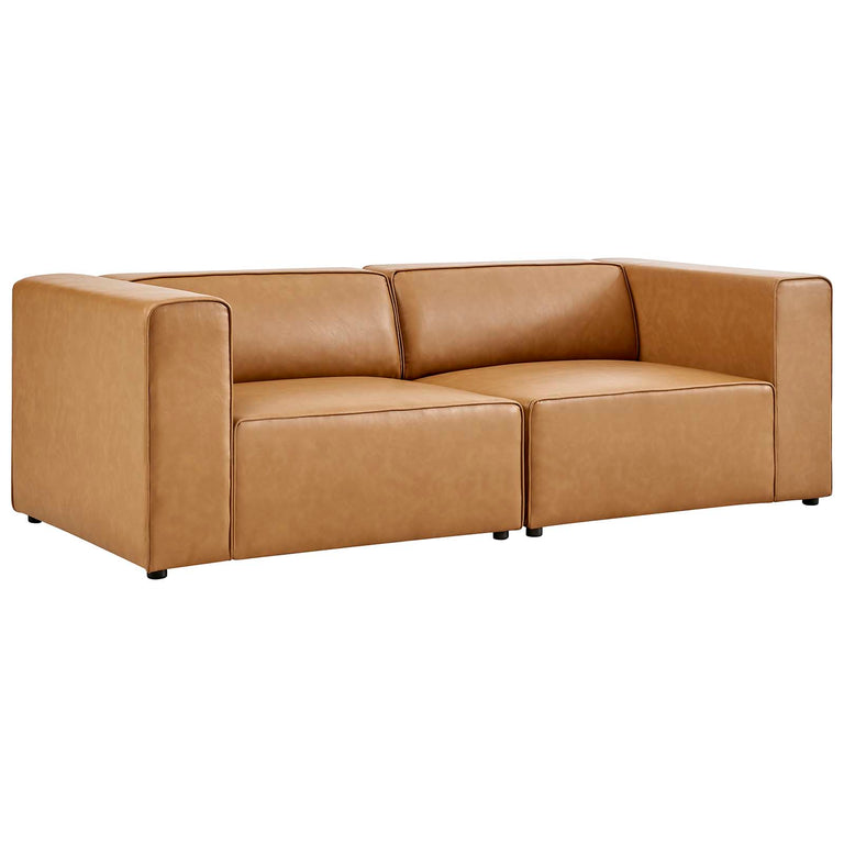 Mingle Vegan Leather 2-Piece Sectional Sofa Loveseat in Tan, EEI-4788-TAN