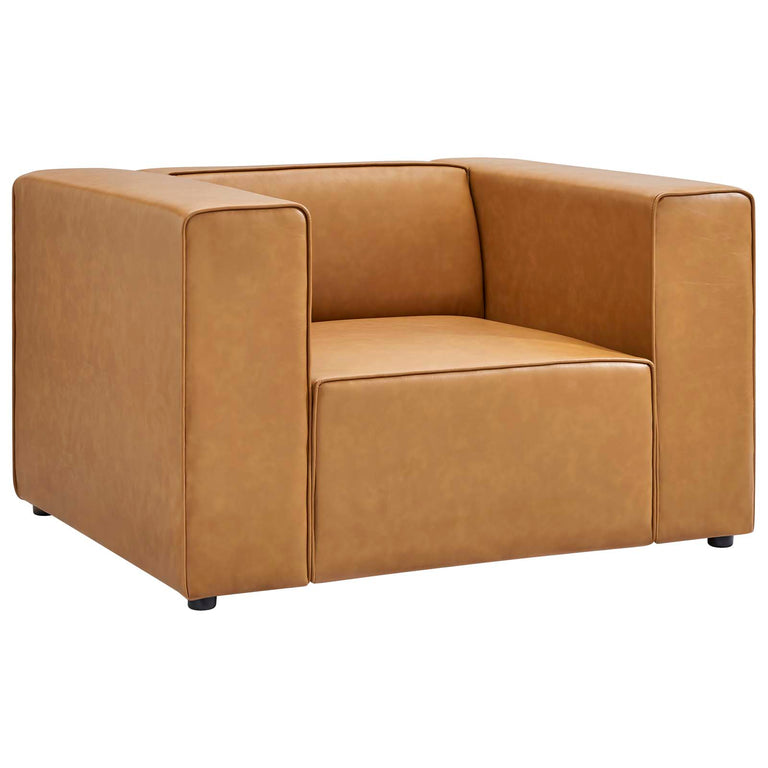 Mingle Vegan Leather Sofa and Armchair Set in Tan, EEI-4791-TAN