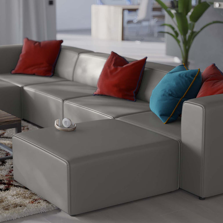 Mingle Vegan Leather 4-Piece Sofa and 2 Ottomans Set in Gray, EEI-4794-GRY