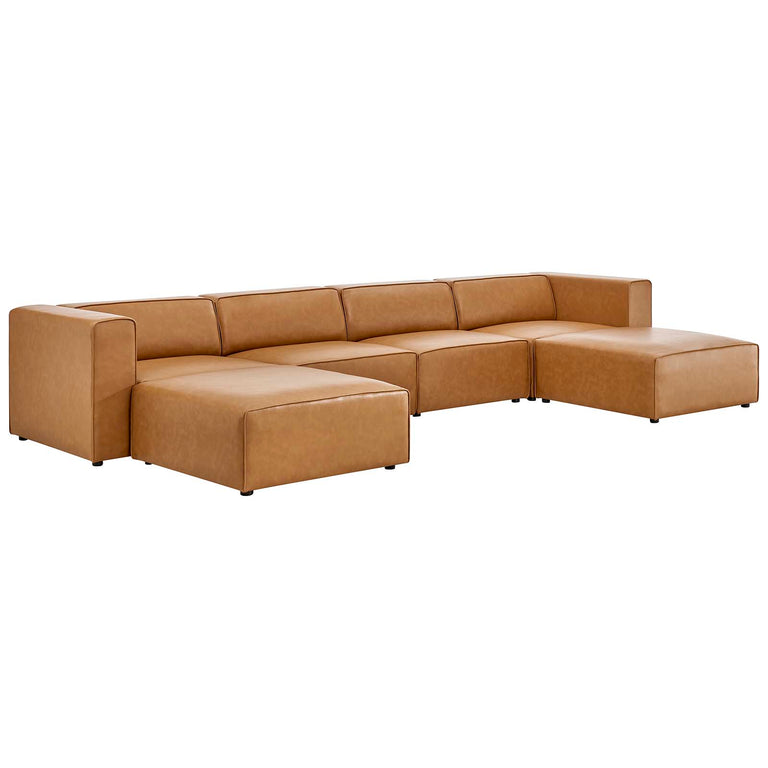 Mingle Vegan Leather 4-Piece Sofa and 2 Ottomans Set in Tan, EEI-4794-TAN